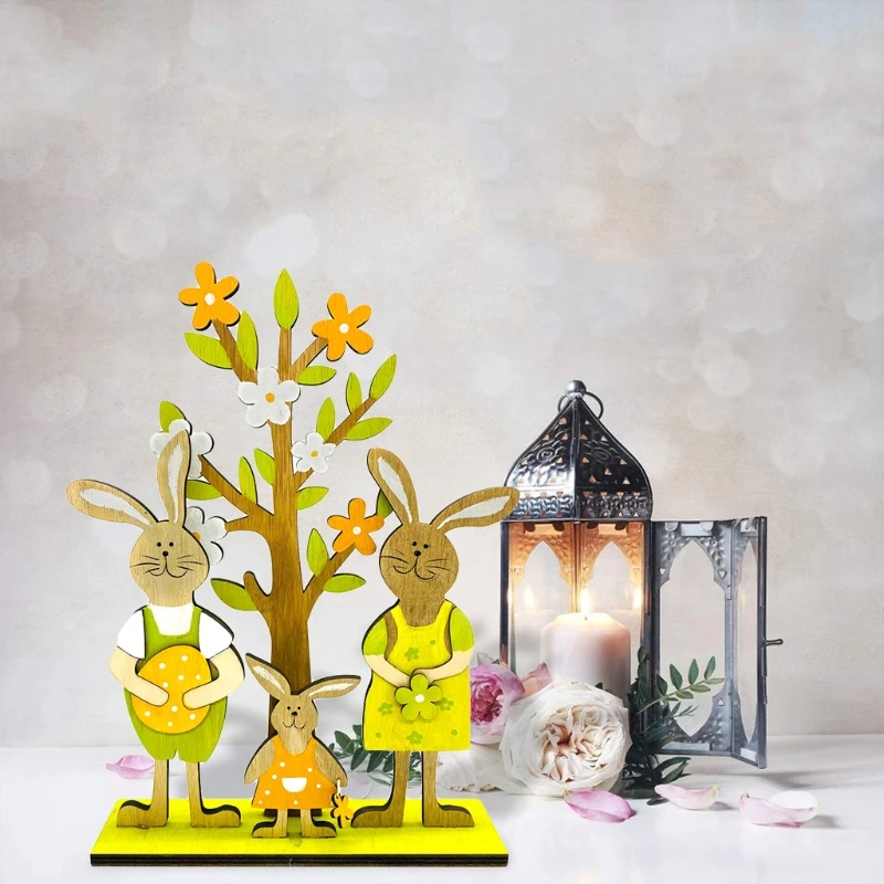 

Wooden Rabbit Bunny Family Tree Happy Easter Decorations Valentine's Day Wedding 87HA