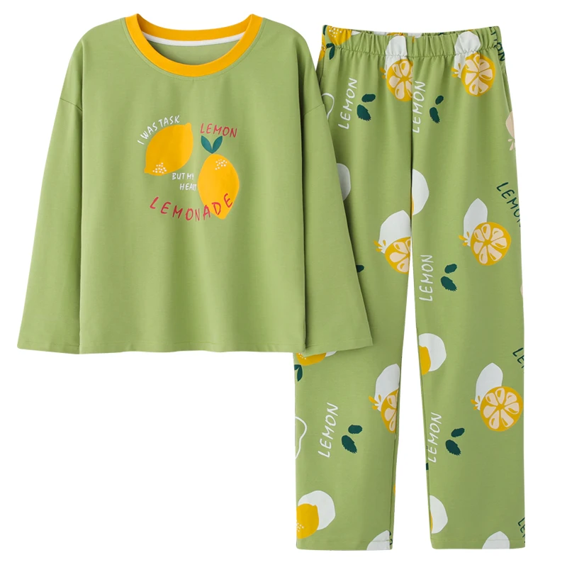 Женский пижамный комплект хлопковая Осенняя новая милая одежда для сна с длинным