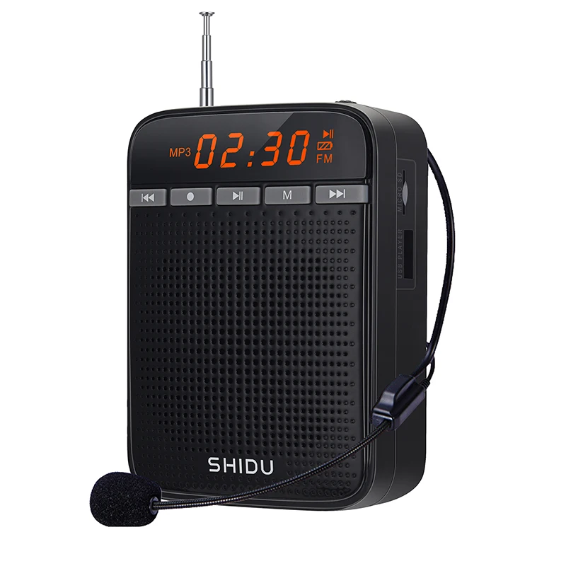 구매 SHIDU-10W 교사용 음성 증폭기 메가폰 AUX 오디오 사운드 스피커 녹음 FM 라디오 유선 마이크 투어 가이드 포함