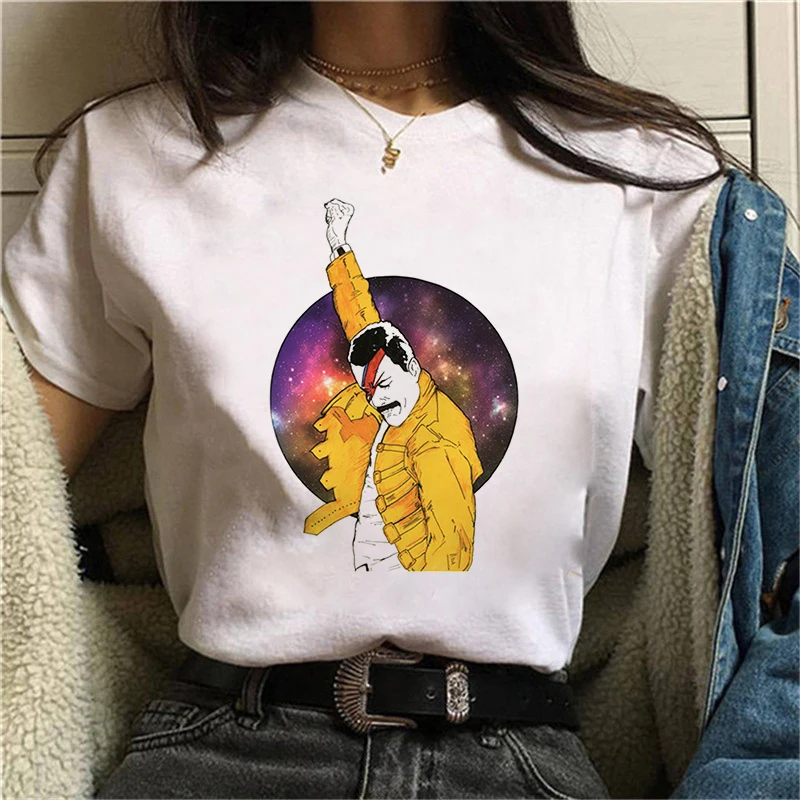 

90s Graphic Rock Top Tees Female Freddie Mercury Queen Band T Shirt Women Harajuku Vintage T-shirt Fashion Queen Tshirt