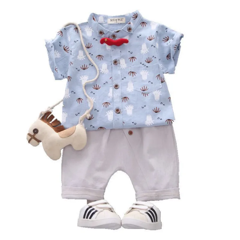 Костюм детский летний из рубашки и шортов с принтом 2 шт./компл.|Комплекты одежды