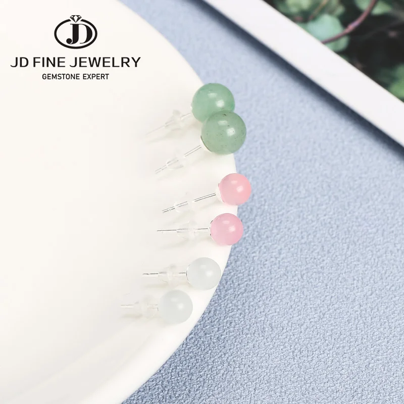 Серьги-гвоздики с натуральным нефритом JD ювелирные изделия Для Пирсинга Ушей из