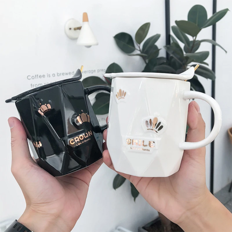 Фарфоровые кружки 400 мл ложка с крышкой фарфоровые многогранная нестандартная