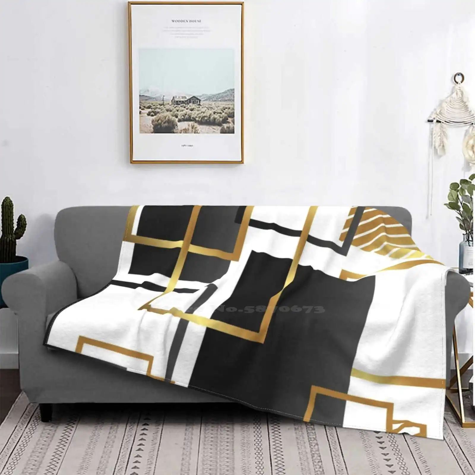 

Black And Gold Geometric Shapes Shaggy Throw Soft Blanket Sofa/Bed/Travel Love Gifts Black And Gold Black And Golden Gold And