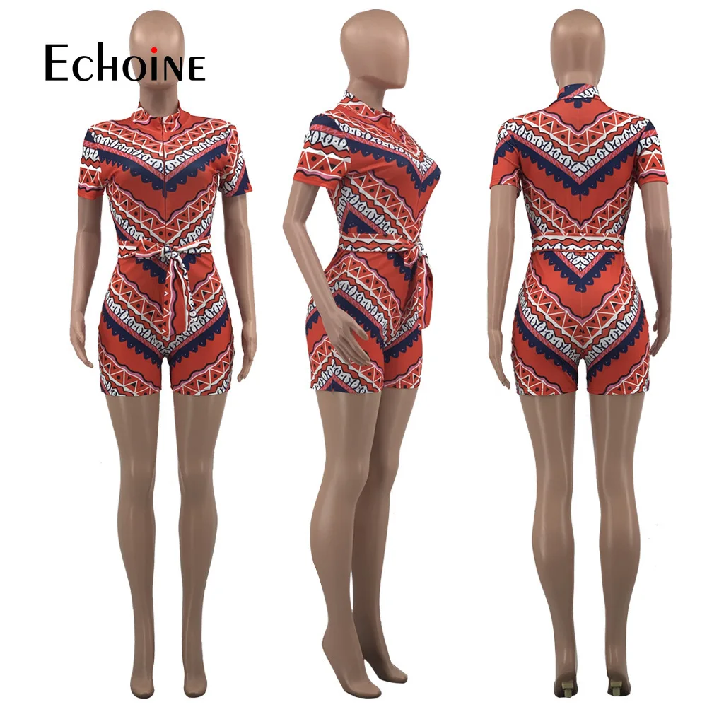 

Echoine Women Paisley Print Zipper Up with Sashes Bodycon Playsuit Active Fashion Elastic Romper Basic Yoga One Piece Overalls