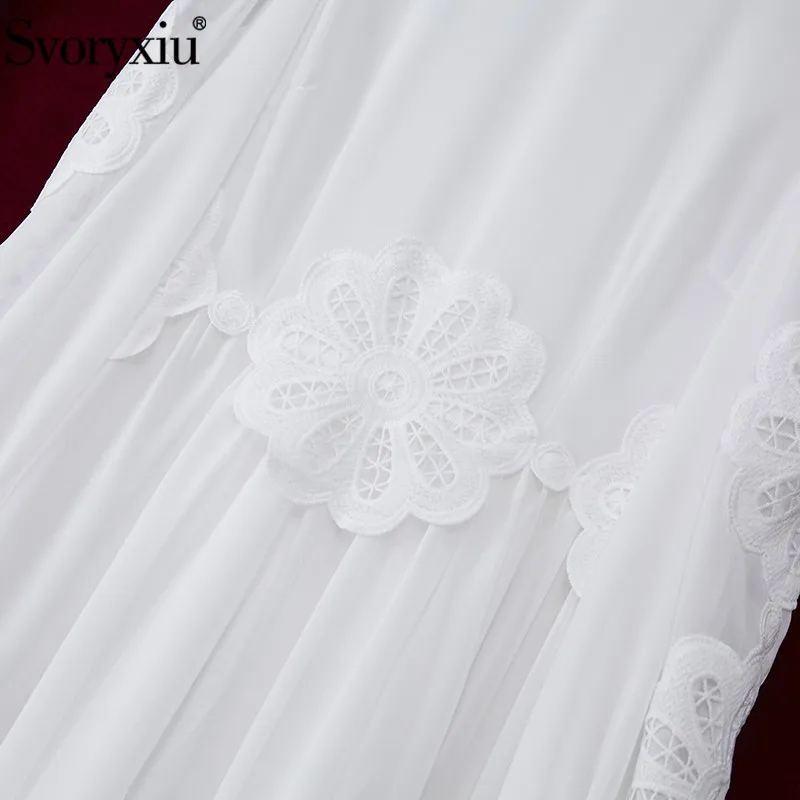 

Svoryxiu Designer Spring Summer Party Maxi Dress Women's Fashion Lantern Sleeve Hollow Out Embroidery Long Dresses Vestdios
