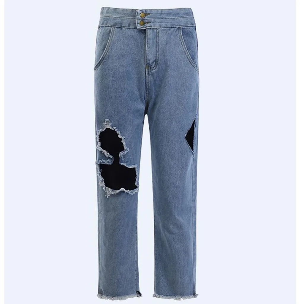 Рваные сексуальные Мешковатые Свободные прямые шаровары в Корейском стиле