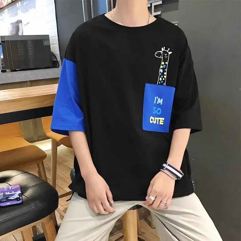 Футболка мужская оверсайз с карманами модная Милая хлопковая рубашка коротким