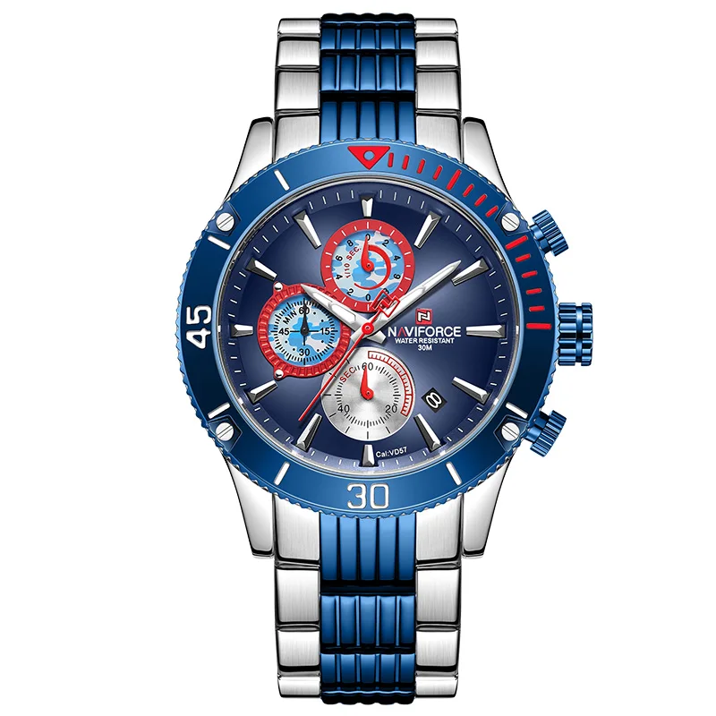 Silver Blue NAVIFORCE мужские часы Креативный дизайн кварцевые наручные часы мужские полностью стальные водонепроницаемые спортивные часы мужские часы Relogio Masculino - Цвет: Silver Blue