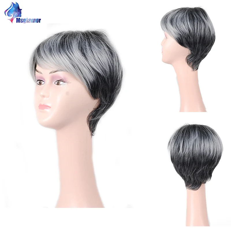 Короткие парики Pixie Cut для черных женщин Омбре серые волосы термостойкие