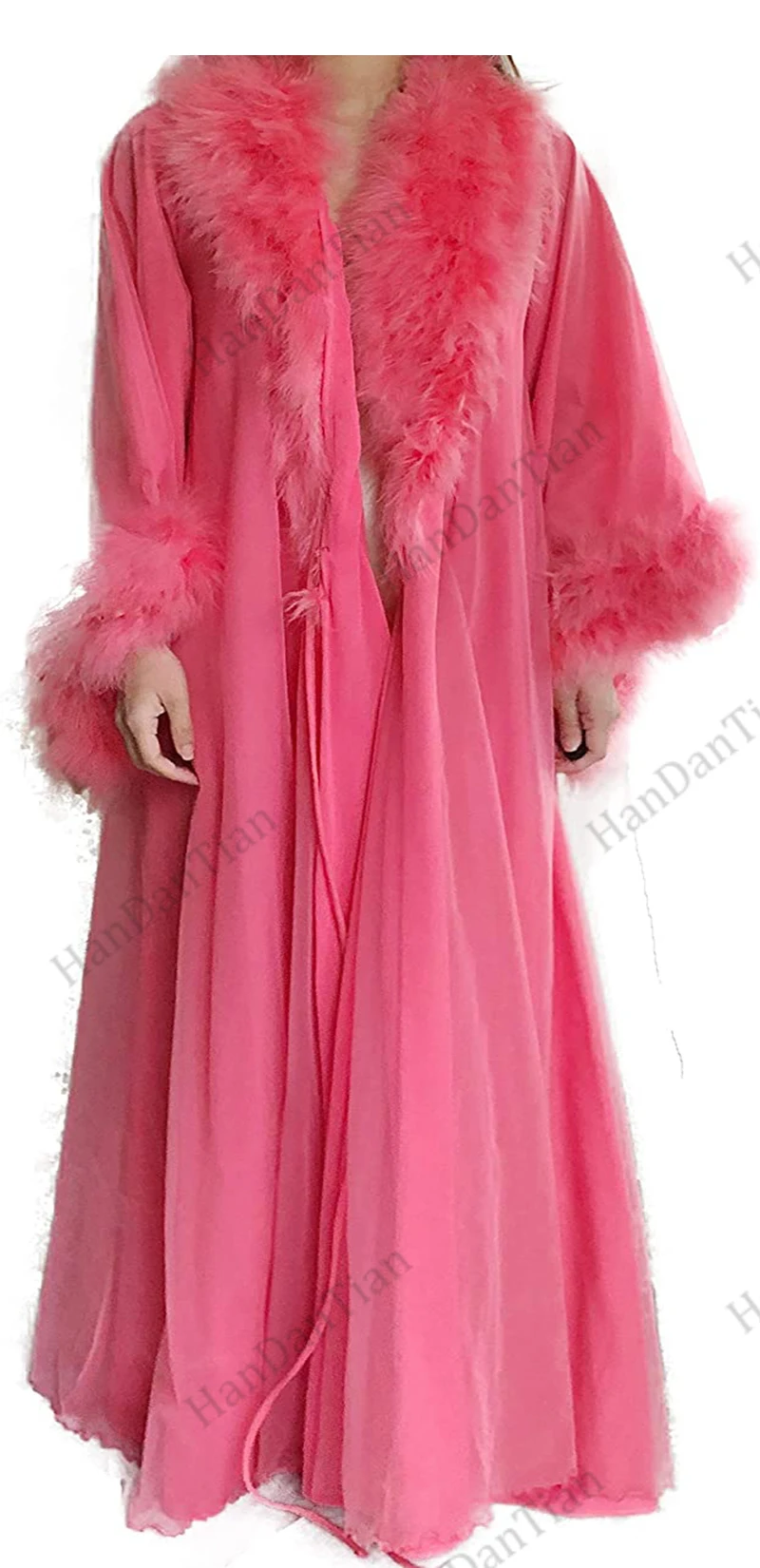 Sexy Feather Robe Illusion Fur Trim Boudoir Robe Nightgown Bathrobe Bridal Lingerie Wedding Scarf