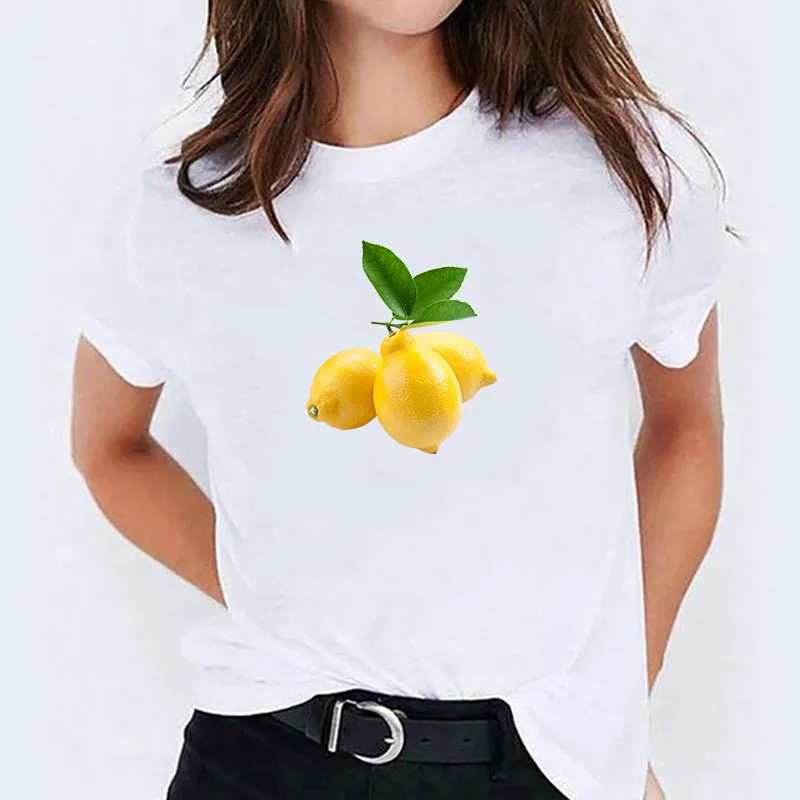 

T-shirts Kawaii Clothes Women's Lemon Clothing Tops Off White Shirt With Short Sleeves Summer Sleeve Crop Top Women-clothing for
