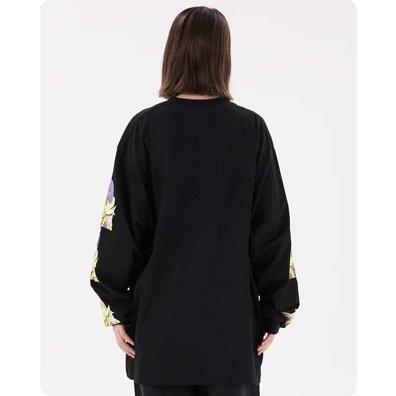 

Retro anime fighter print Men's clothes loose long sleeve T-shirt oversized spring Hip hop Harajuku High street Japanese style