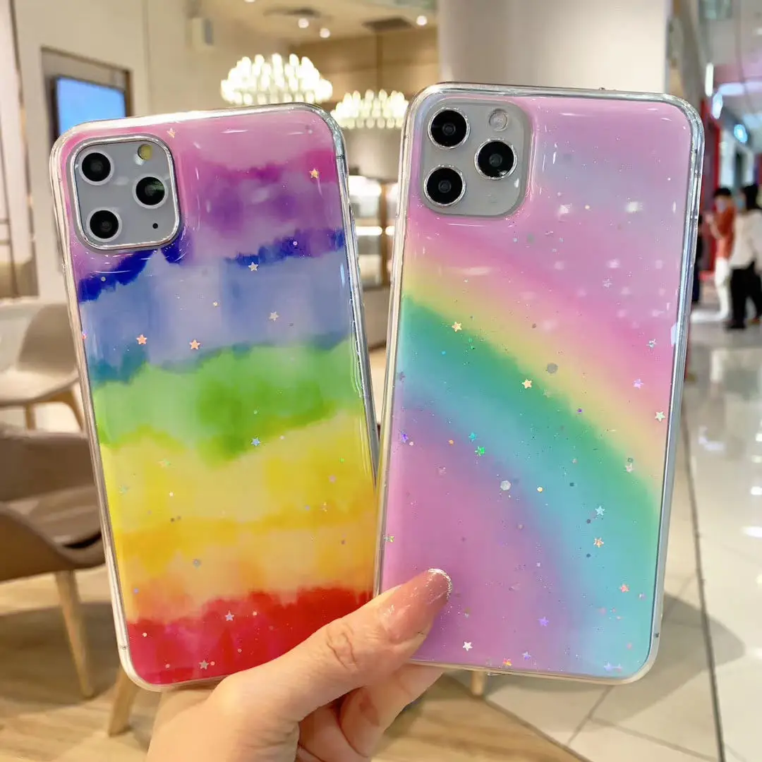 

Rainbow Glittle Bling Case For iPhone 11 Pro Max Cases For iPhone XR X XS Max SE 2020 8 7 6 6s Plus Colorful Cute Soft Cover