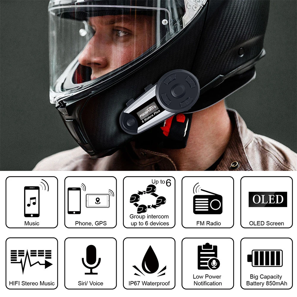 Bluetooth Интерком Fodsports V6 для мотоциклетного шлема 1200 м 2 шт.|bt interphone|bluetooth headset