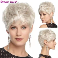 dream ice short natural wave wigs for women pixie cut synthetic ombre blonde white hair heat resistant fibre wig with bangs