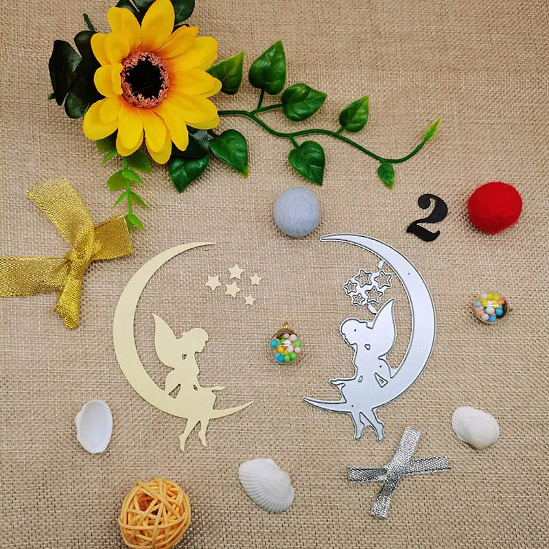 74*103 мм Фея сидящая на Луне новые металлические Вырубные штампы для скрапбукинга