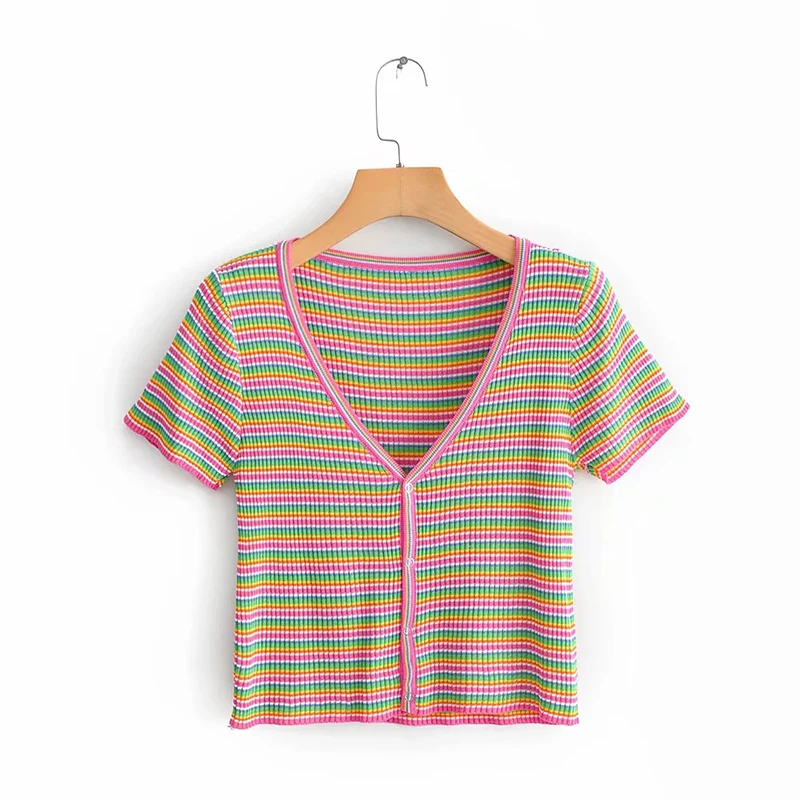 Радужный цвет Летняя шелковая футболка со льдом 2019 женская мода милая девушка