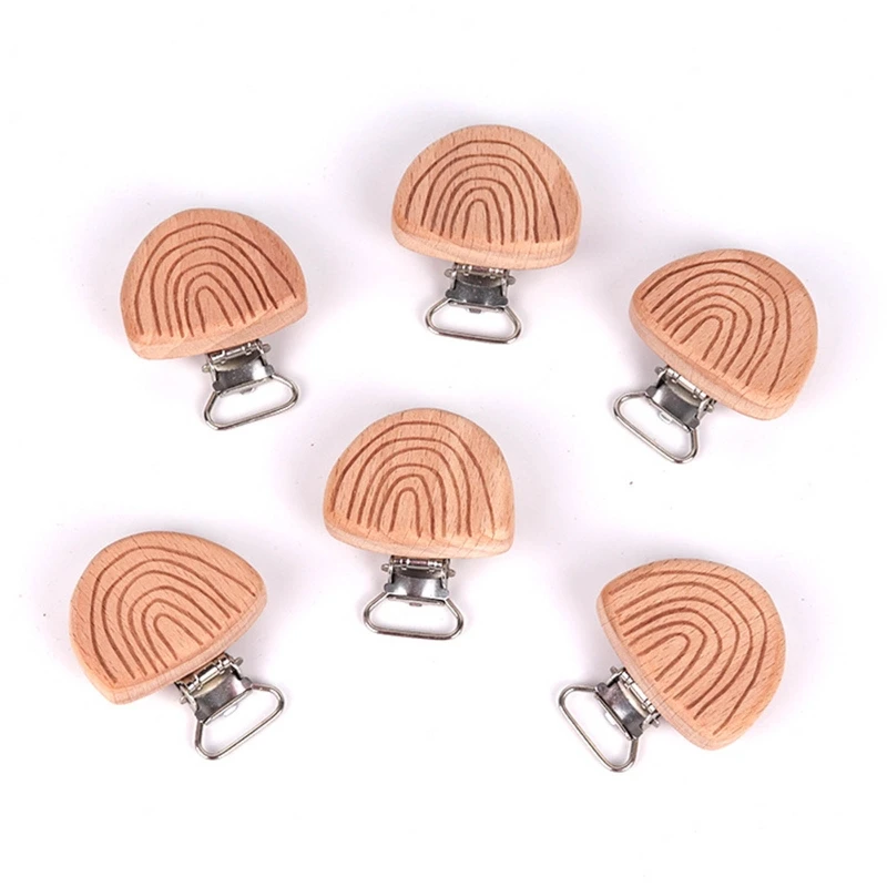 

2Pcs Wooden Pacifier Clip Beech Engrave Rainbow Baby Teether Safety Clasp Holder J2HD