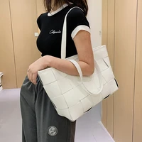 big weave tote bags for women summer white shoulder bags ladies large capacity shopping handbags soft pu leather womens bag sac