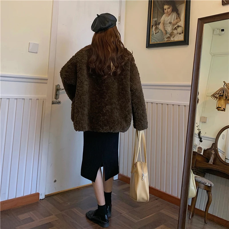 

White Lamb Wool Jacket Manteau Femme Hiver 2020 New Autumn And Winter Korean Relaxed Leisure Coat Women Fashion Jacket