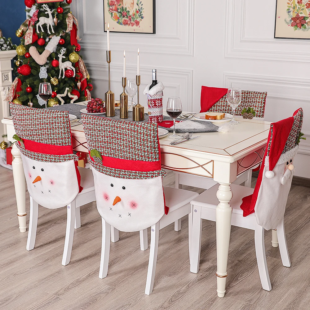 

2020 Christmas Chair Cover Snowman Old Man Linen Hotel Home Decor Decor for ROOM