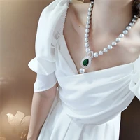 beautiful 9 10mm gray freshwater pearl micro inlay zircon accessories pendant necklace long 45cm