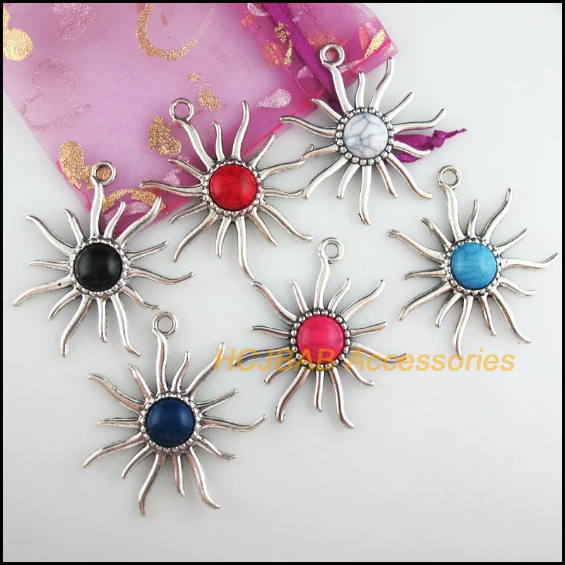 Новый 6 шт. Тибетский Серебряный тон ретро подсолнечника амулеты овальные разных