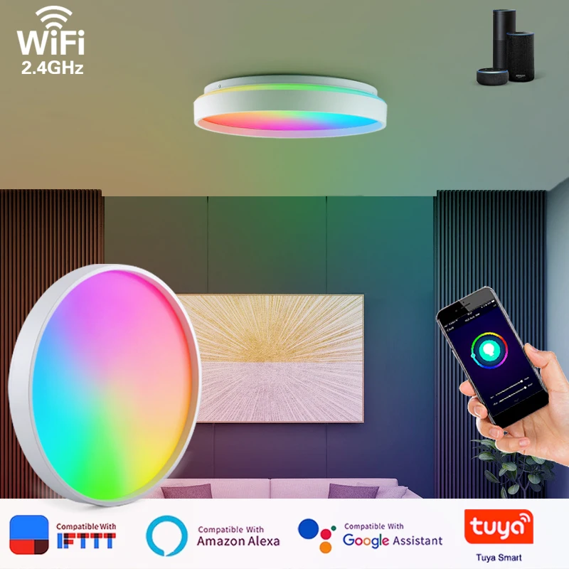 

LED Smart Ceiling Lights Modern Indoor Lamp Tuya WiFi Mobile Phone APP Control 220V Support Google Home Alexa Bluetooth Lighting