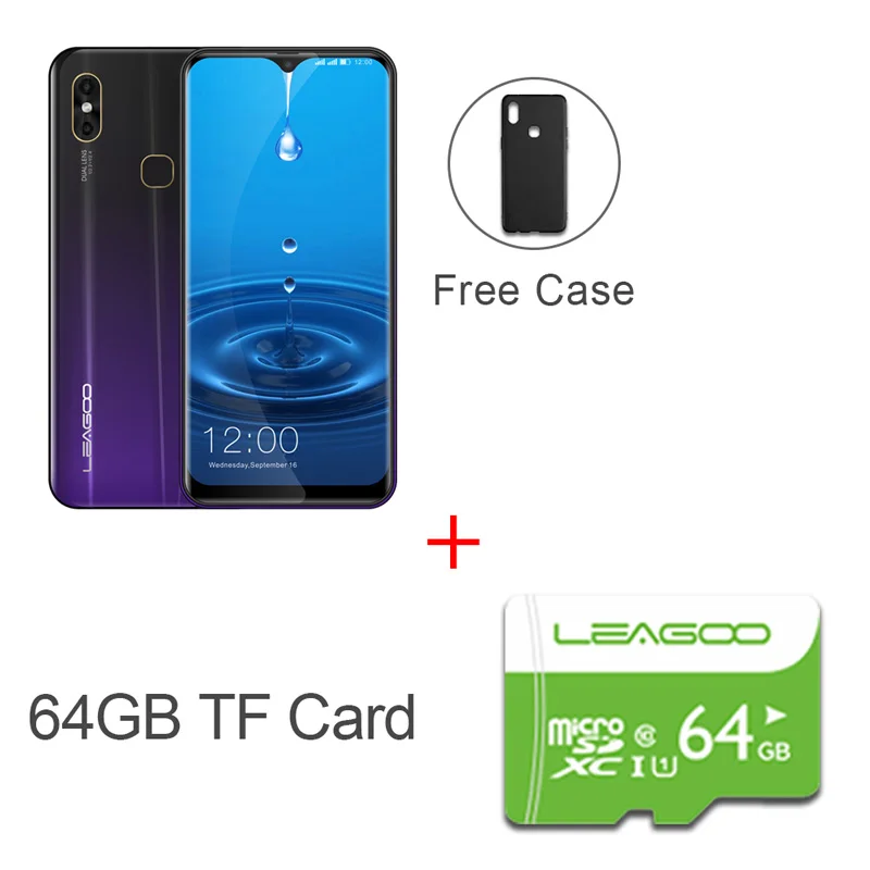 LEAGOO M13 Android 9,0 смартфон 6,1 ''HD ips дисплей в виде капли воды 4 Гб ОЗУ 32 Гб ПЗУ MT6761 3000 мАч Две камеры 4G мобильный телефон - Цвет: black N 64GB card