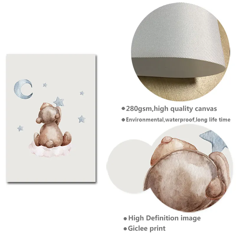 Детский постер детский настенный художественный принт с медведем Кроликом