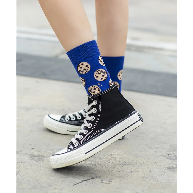 Забавные милые женские носки банан и лимон счастливые с яйцом картошкой фри