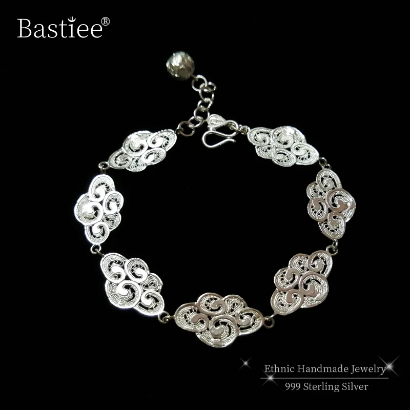 Bastiee 999 Sterling Silver Bracelet Femme Luxury Jewelry Handmade Lovely Cloud Ethnic Miao Bracelets for Gifts