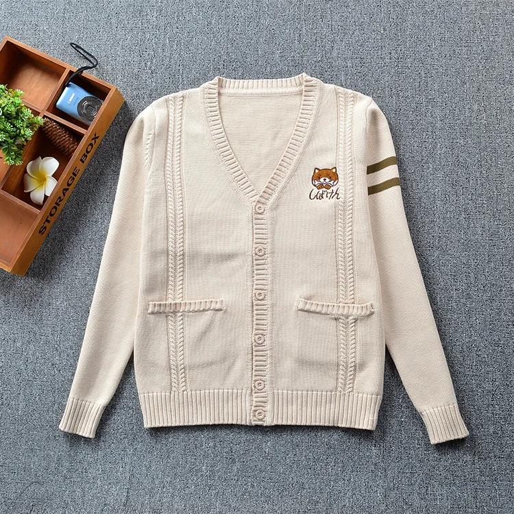 

2019 Korean School Uniform College Style Jk Cardigan Sweaters British For Girls Student Uniforms Embroidery Puppy Sweaters New