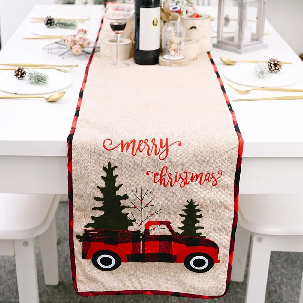 

Christmas Tableware Set Table Runner Ornament Christmas Waterproof Wedding Dinning Coffee Table Cover Kitchen Home Decor