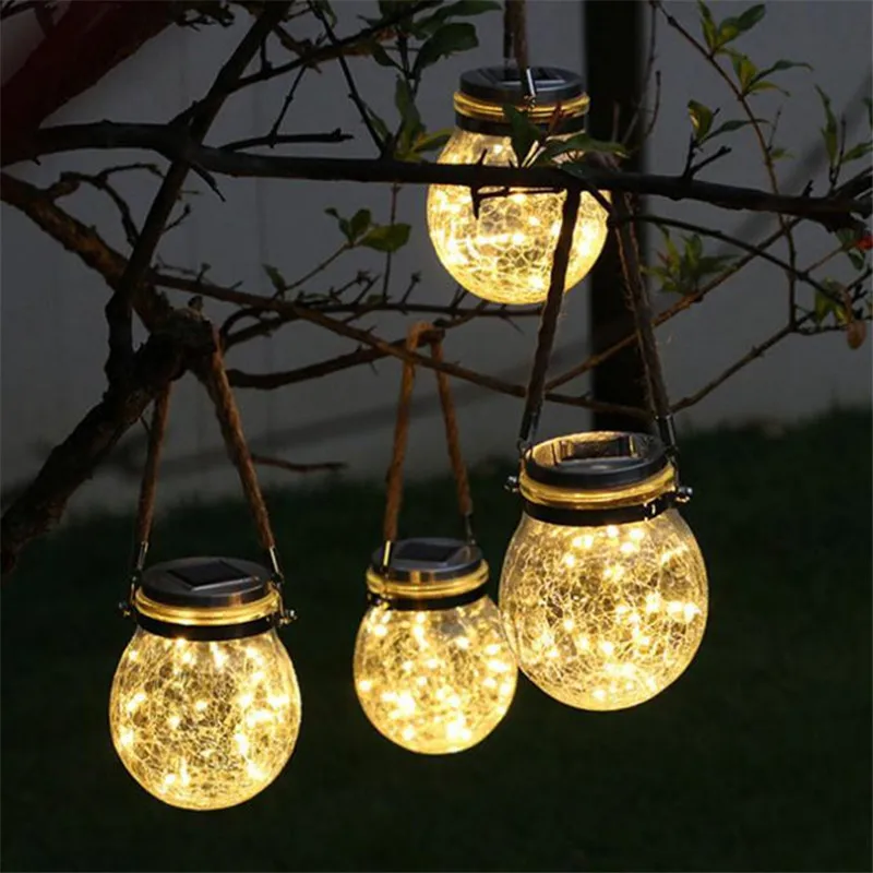 

Solar Led Crack Hanging Light Outdoor Waterproof Glass Jar Lawn Landscape Pathway Patio Yard Lamp Night Lights Garden Decoration