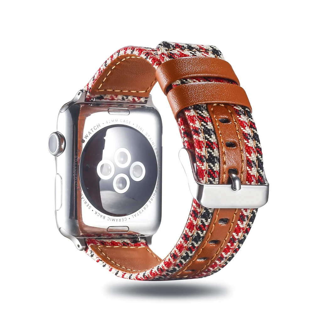 Холщовый ремешок для часов для Apple Watch 38 мм 42 мм 40 мм 44 мм нейлоновый кожаный ремешок для часов браслет для iWatch Series 5/4/3/2/1