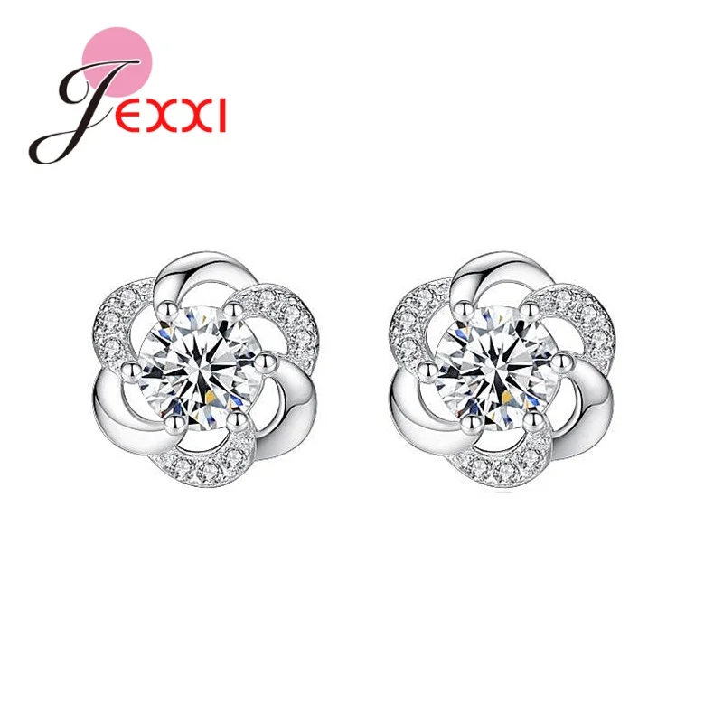 

Real 925 Sterling Silver Lovely Daffodil Flower Pattern Stud Earrings Plant Earrings For Women Wedding Fashion Silver Jewelry