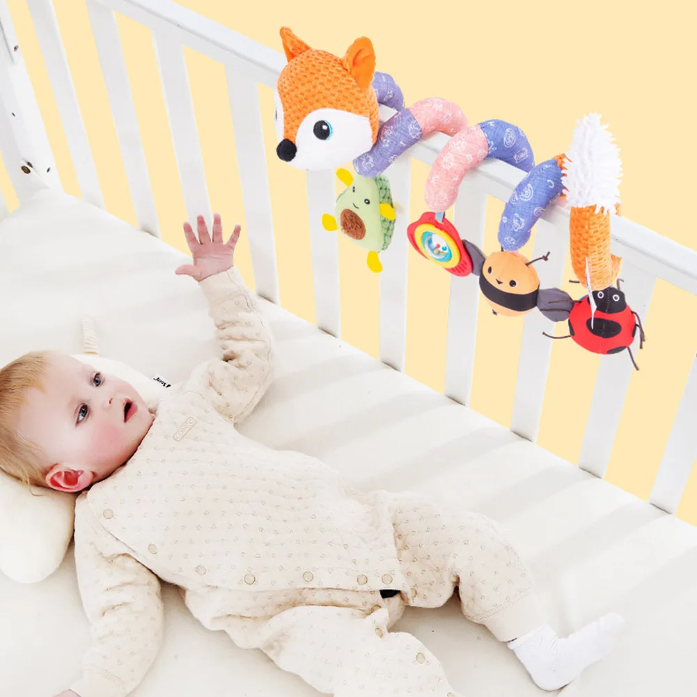 Soft Plush Infant Crib Mobile Bed Stroller Cartoon Animal Fox Toys Hanging Spiral Rattles Sound Paper Baby Early Educational Toy | Игрушки и