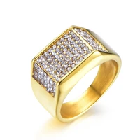 iced out micro zircon mens ring yellow gold filled hip hop finger band trendy jewelry