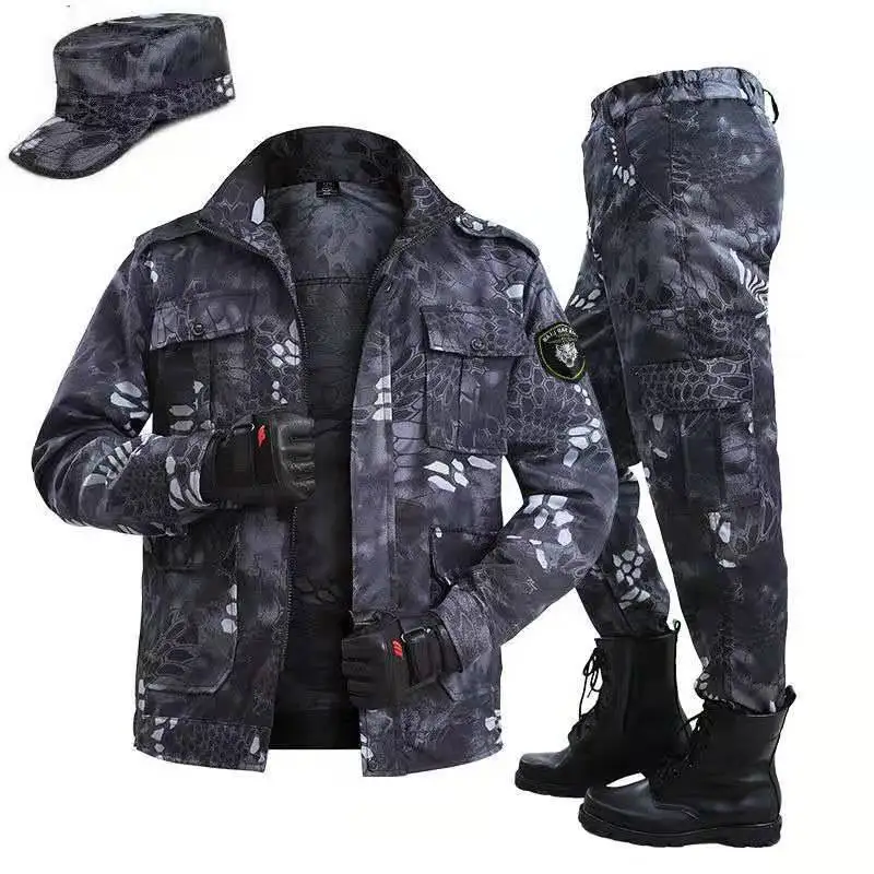 

Spring Autumn Black Python Camouflage Overalls Suit Men's Military Training Suit Welder Wear-Resistant Labor Insurance Workwear