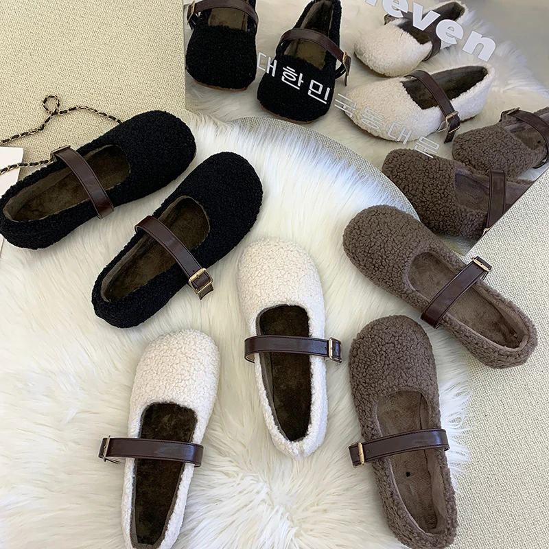 

Casual Woman Shoe Slip-on Autumn Round Toe Female Footwear Loafers Fur Moccasin New Slip On Fall Dress Winter Flock Leisure Flat