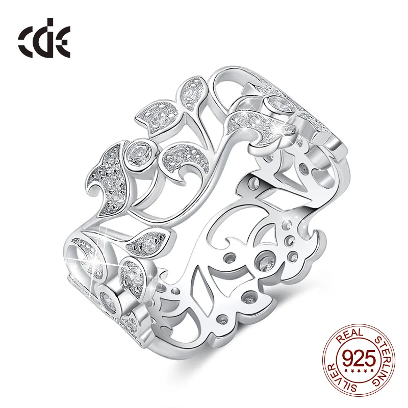 Женское кольцо с фианитом CDE широкое из стерлингового серебра 925 пробы 5 мм