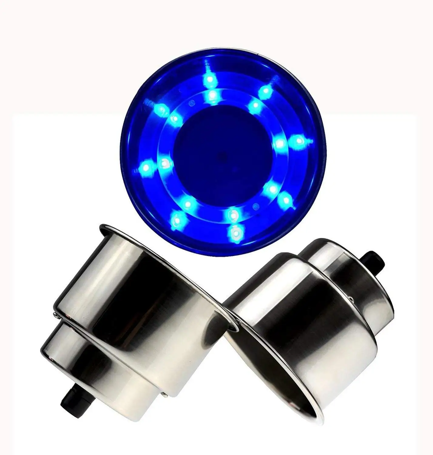 

Stainless Steel with Blue Light Camper RV Truck Fit for Car Marine Boat Silver Drink Cup Bottle Holder 8 LED Drain Hole