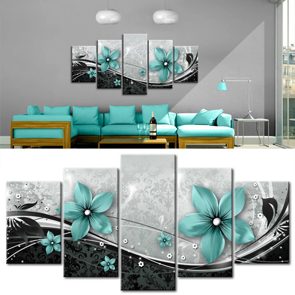 

Decorative Painting Five Spell Three-color Abstract Flower Prints Wall Pictures for Living Room Home Decor