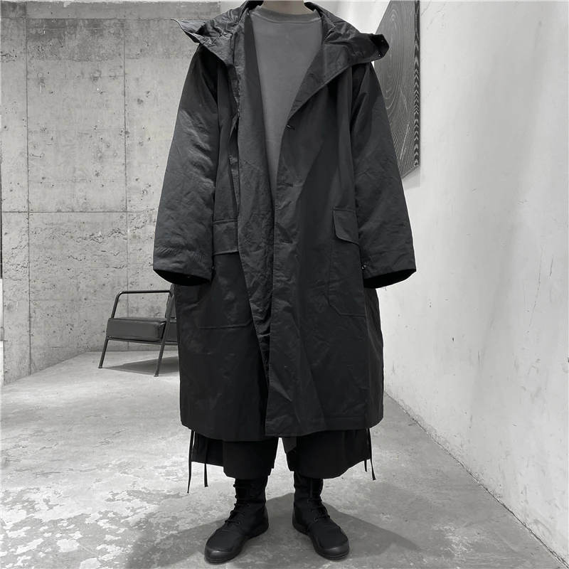 Men's Hooded Long Cotton-Padded Coat Winter New Harajuku Style Style Classic Simple Couples With Loose Large Size Coat