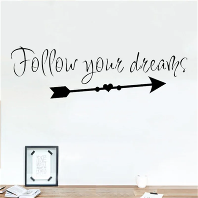 Follow Your Dreams Inspirational Quotes Wall Sticker For Kids Room Nordic Arrow Living Bedroom Phrases Decals Mural | Дом и сад