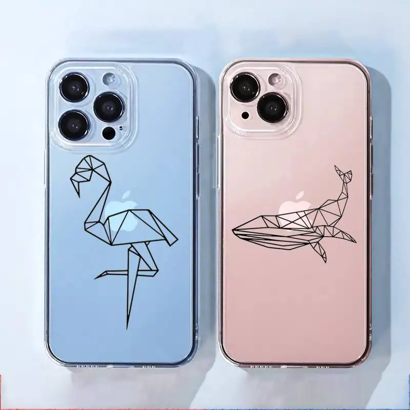 

lines animal Elephant Elk crane Phone Case Transparent soft For iphone 12 11 13 7 8 6 s plus x xs xr pro max mini