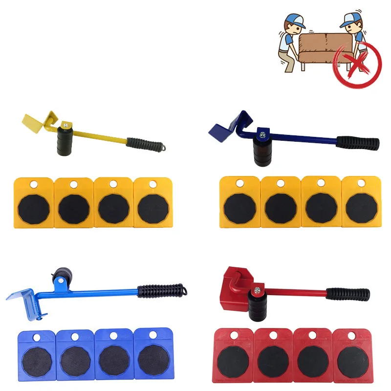 

ALLSOME 5 Pcs Set Furniture Mover Set Furniture Mover Tool Transport Lifter Heavy Stuffs Moving Wheel Roller Bar Hand Tools