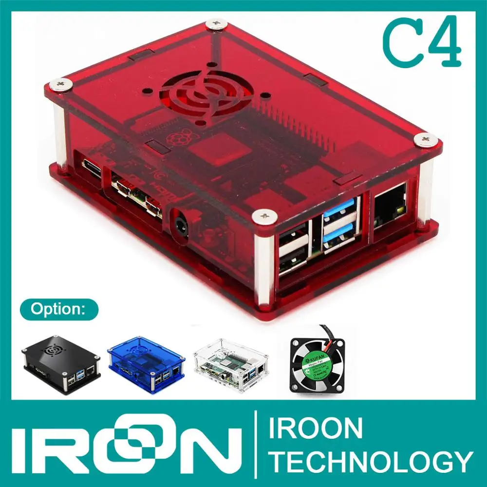 Корпус C4: прозрачный красный Raspberry PI 4 корпус коробка PI4 Модель B 1 ГБ/2 ГБ/4 ГБ полиметилметакрилатные акриловые крышки корпуса КОРПУСА коробка Raspberry PI 4B